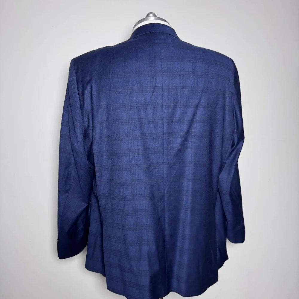 Hart Schaffner Marx Blazer Mens 52R Blue Plaid Chicago Fit Wool 2-Button Jacket